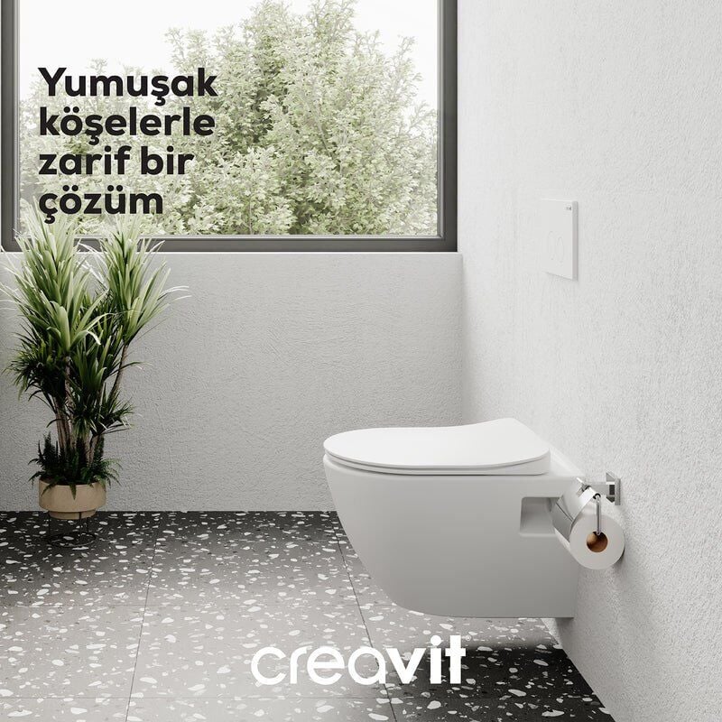 Creavit GR5001+GP8002+AC40P Terra Asma Klozet + Termoplast Kapak + Gri Kumanda Paneli + Gömme Rezervuar + Ara Kesme Valfi Set