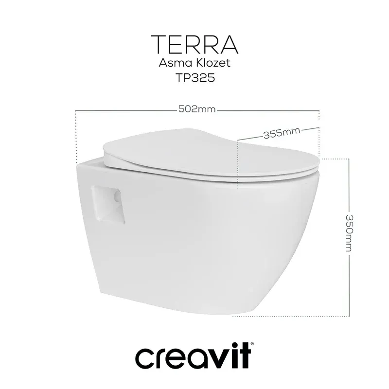 Creavit GR5001+GP8002+AC40P Terra Asma Klozet + Termoplast Kapak + Gri Kumanda Paneli + Gömme Rezervuar + Ara Kesme Valfi Set