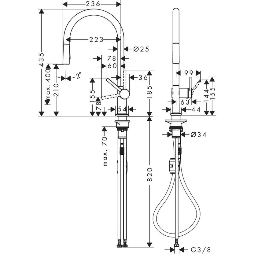 Hansgrohe Talis M54 Eviye Bataryası 210 Spiralli 2 jet Krom
