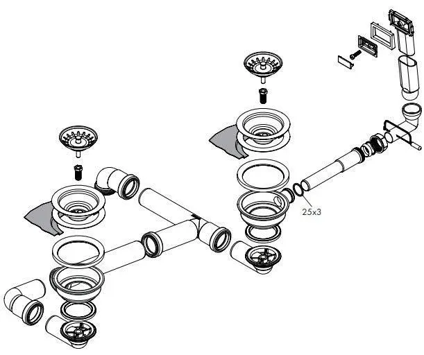 Hansgrohe D17-11 Çift Gözlü Granit Otomatik Sifon Seti