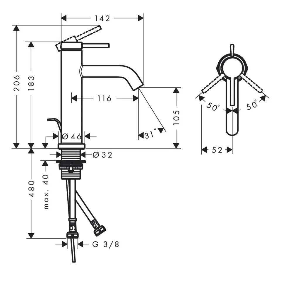 Hansgrohe Tecturis S Tek Kollu Lavabo Bataryası Krom