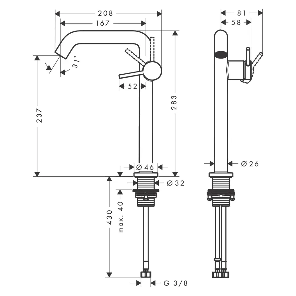 Hansgrohe Tecturis S Lavabo Bataryası 240 Krom
