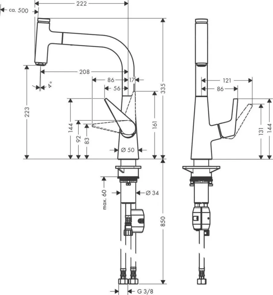 Hansgrohe Talis Select M51 Eviye Bataryası 220 Spiralli 1 jet